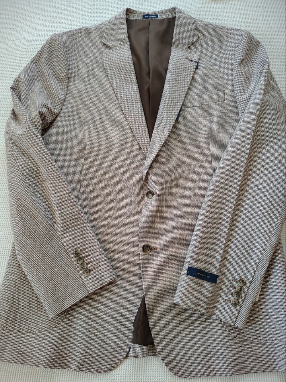 NWT Stafford Men Classic Fit Linen Cotton Houndstooth Sport Coat Blazer